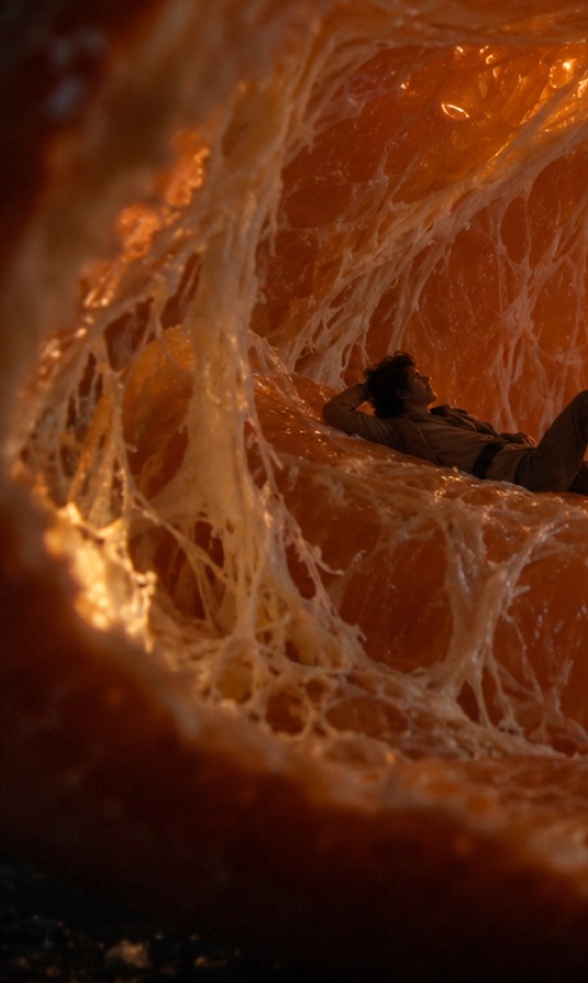 Macro World Inside a Peeled Tangerine — image generated with a GPT Image 2.5 prompt