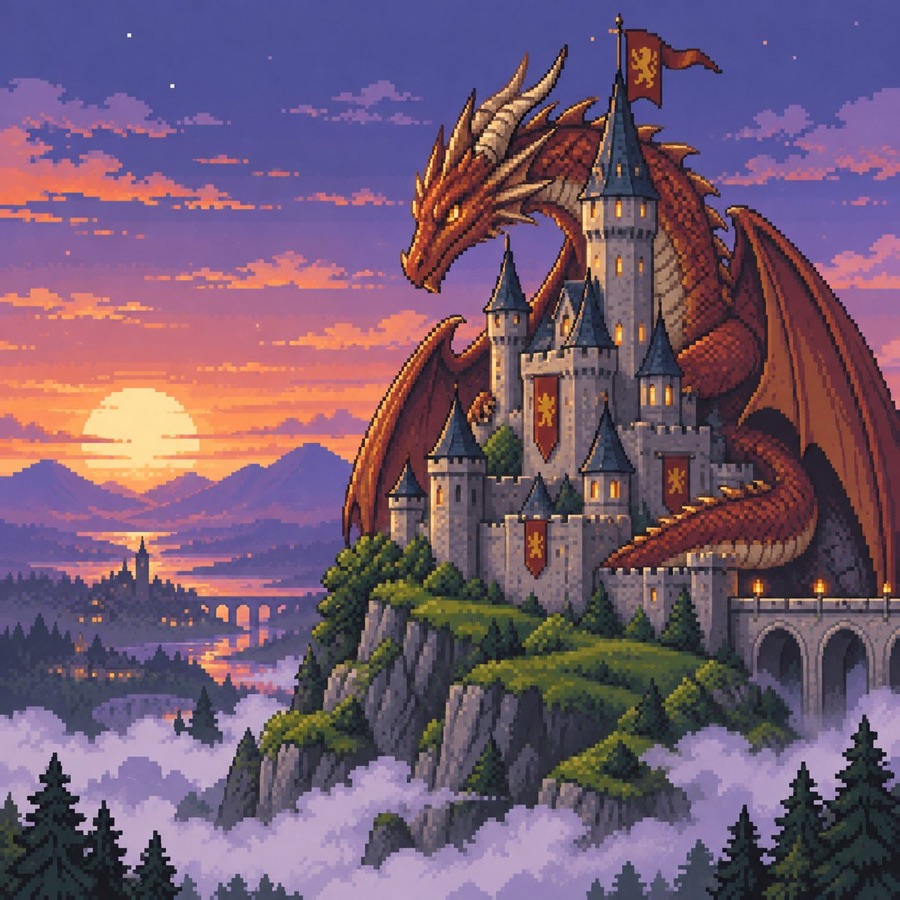 Red Dragon Curled Around a Castle Tower — image generated with a GPT Image 2.5 prompt