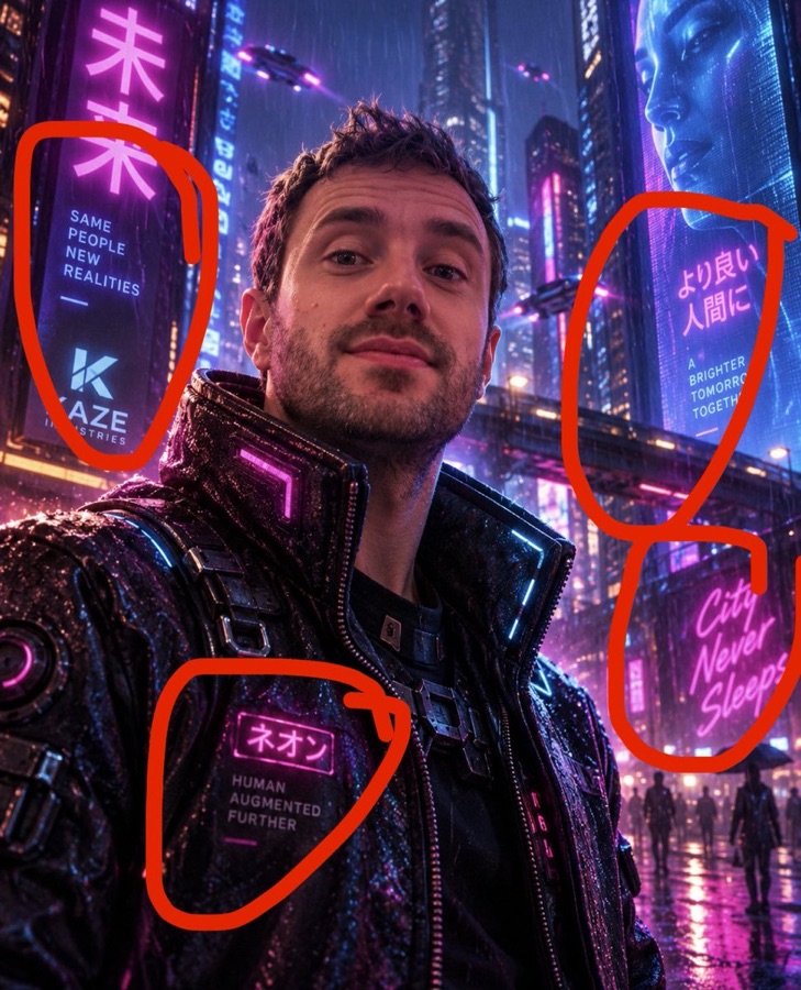 Cyberpunk Portrait (stray-text quirk test) — image generated with a GPT Image 2.5 prompt