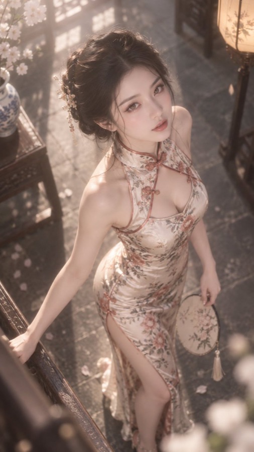 High-Angle Portrait in Qipao — image generated with a GPT Image 2.5 prompt