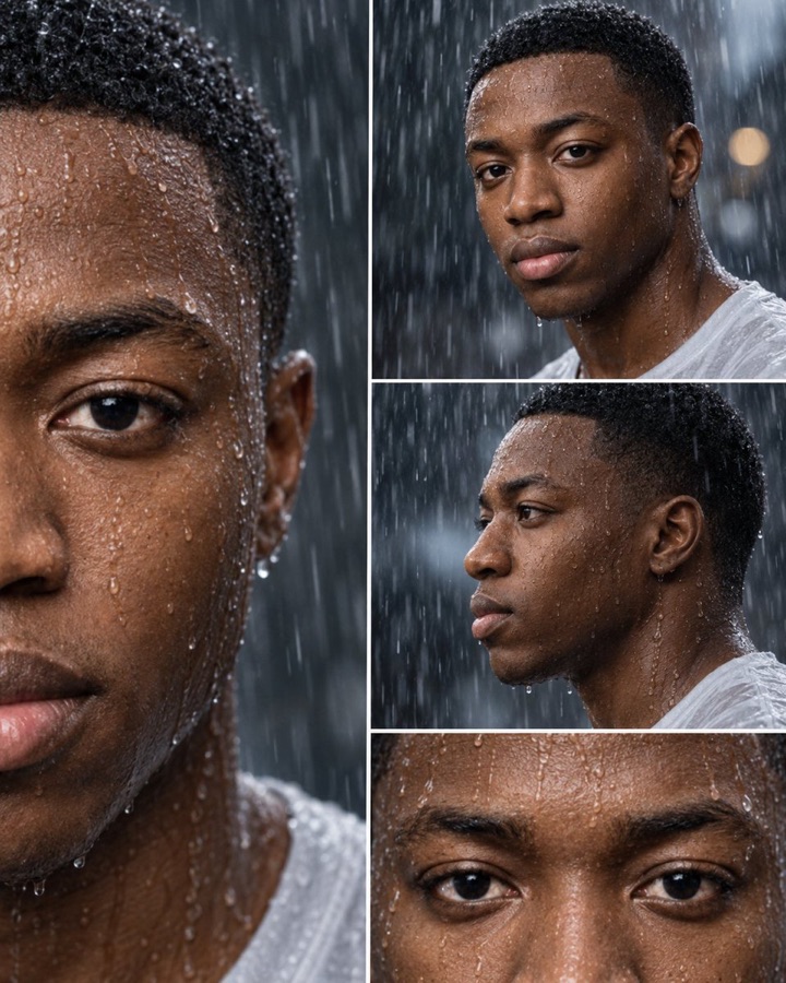 Cinematic Rain Portrait Collage — image generated with a GPT Image 2.5 prompt