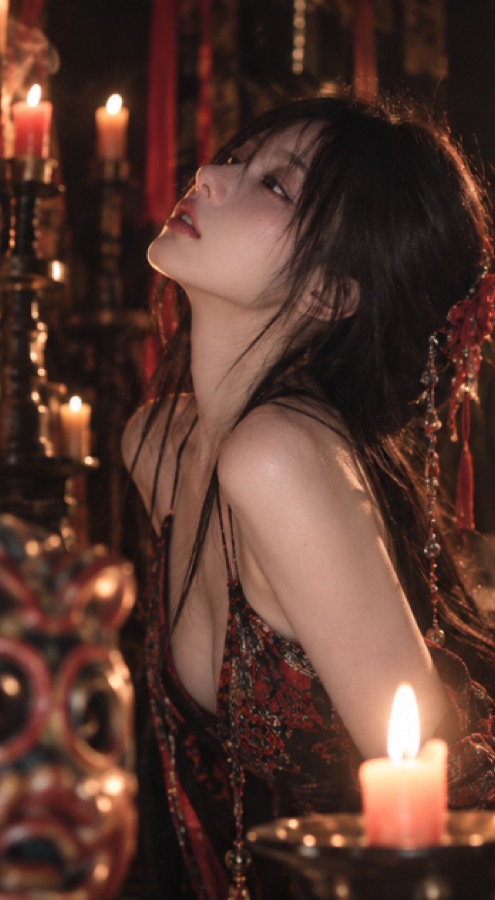 Portrait of Woman in Dark Ritual Shrine — image generated with a GPT Image 2.5 prompt