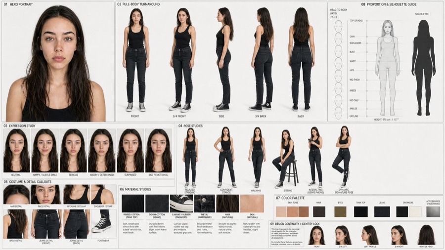 Character Design Reference Sheet — image generated with a GPT Image 2.5 prompt