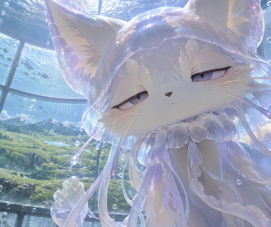 Fox Jellyfish in Highland Aquarium — image generated with a GPT Image 2.5 prompt