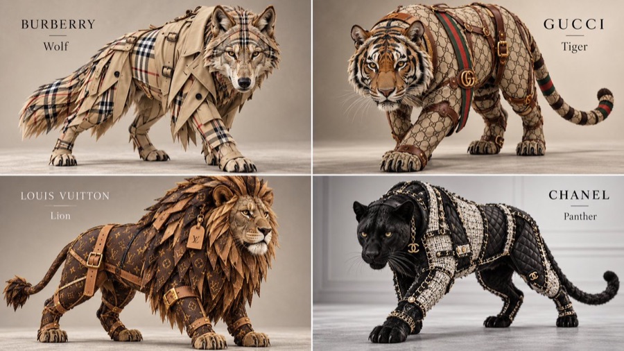 Animals Rebuilt with Luxury Fashion Fabrics — image generated with a GPT Image 2.5 prompt