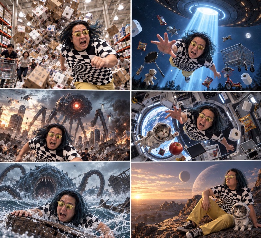 Person Befriending a Cat Amid Chaos — image generated with a GPT Image 2.5 prompt